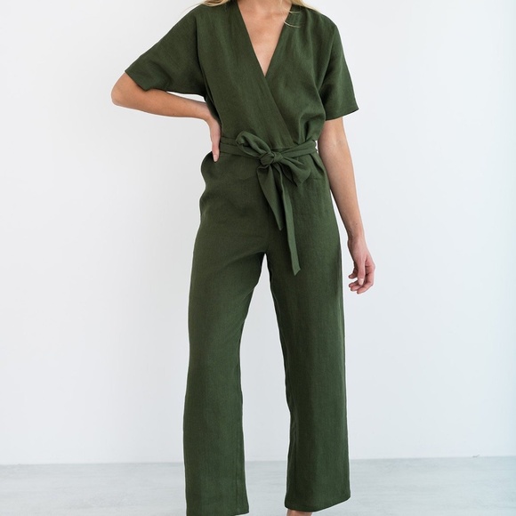 Love and Confuse Pants - AURORA Linen Jumpsuit Forest Green